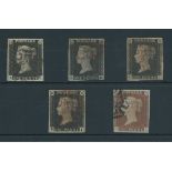 Great Britain 1840 One Penny Black Plate II BD (constant variety), BE, DC and EI, close to larg...