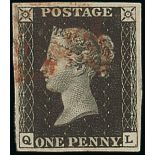 Great Britain 1840 One Penny Black Plate VII QL large to very large margins all round, light re...