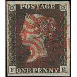 Great Britain 1840 One Penny Black Plate IV FE large margins all round, crisp red Maltese Cross...