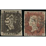 Great Britain 1840 One Penny Black Plate X TD close to large margins and showing a portion of t...