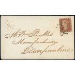 Great Britain 1841-53 One Penny Red-Brown GC touched at upper left, tied to envelope,