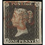 Great Britain 1840 One Penny Black Plate Ia EL large margins, red Maltese Cross cancellation;