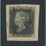 Great Britain 1840 One Penny Black Plate II AG good to large margins all round, tied to piece b...