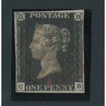 Great Britain 1840 One Penny Black Plate VIII CB close to large margins all round, light red Ma...
