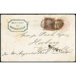 Great Britain 1841-53 One Penny Red-Brown KD large margins, tied to 1d. pink postal stationery...