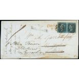 Great Britain 1841 Two Pence Blue Plate 3 KH-KI horizontal pair, close to large margins all rou...