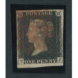Great Britain 1840 One Penny Black Plate VI TJ close to large margins and showing a small porti...