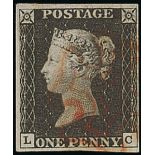 Great Britain 1840 One Penny Black Plate II LC good to large margins all round, light red Malte...