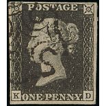 Great Britain 1840 One Penny Black Plate VII KD greyish black shade, good to large margins all...