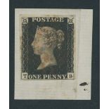 Great Britain 1840 One Penny Black Plate VI TB close to large margins with red Maltese Cross ca...