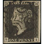Great Britain 1840 One Penny Black Plate VII SI good to very large margins all round, crisp bla...
