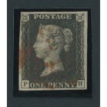 Great Britain 1840 One Penny Black Plate VII PH slightly close to very large margins all round,...