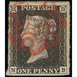 Great Britain 1840 One Penny Black Plate Ib NB large margins and showing a portion of the adjoi...