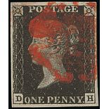 Great Britain 1840 One Penny Black Plate VIII DH large margins all round, vivid red Maltese Cro...