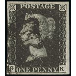 Great Britain 1840 One Penny Black Plate VI GK intense black shade, large margins all round, bl...