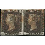 Great Britain 1840 One Penny Black Plate VII NA-NB horizontal pair close to large margins all r...