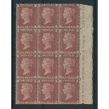 Great Britain 1864-79 One Penny Plate Numbers Plate 94: LJ-OL, block of twelve (3x4) from the l...