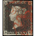 Great Britain 1840 One Penny Black Plate IV RF good to large margins all round, two vivid red M...