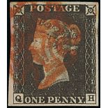 Great Britain 1840 One Penny Black Plate III QH good to large margins all round, red Maltese Cr...