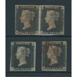Great Britain 1840 One Penny Black Plate IV DG-DH horizontal pair (DH creased), EG and HK, each...