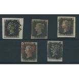 Great Britain 1840 One Penny Black Plate VII DK, IK, MK, PE and TL, DD and TL cancelled in blac...