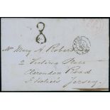 Great Britain Postal History 1850 (25 May) entire letter from Paris to Jersey with partial red...