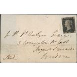 Great Britain 1840 One Penny Black Plate VIII HF a little cut into at left, tied to entire (no...