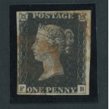 Great Britain 1840 One Penny Black Plate VI FB close to large margins and showing a trace of th...
