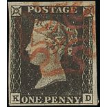 Great Britain 1840 One Penny Black Plate IV KD good to very large margins all round, red Maltes...