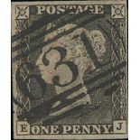 Great Britain 1840 One Penny Black Plate Ia EJ grey black shade (very worn impression), close t...