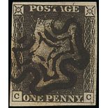 Great Britain 1840 One Penny Black Plate II CC good to very large margins all round, upright bl...