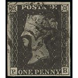 Great Britain 1840 One Penny Black Plate V PH good to large margins all round, black Maltese Cr...