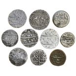 India & Afghanistan, Rupees (9), including issues of Aurangzeb (1), Farrukhsiyar (2), Mohammad...