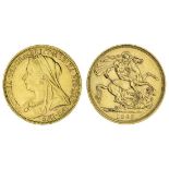 Victoria (1837-1901), Two-Pounds, 1893, old 'veiled' head left, rev. St George and dragon (S.38...