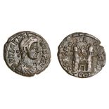 Magnus Maximus (383-388), AE4, Arles, 1.29g, dn mag maxi-nvs p f an, diademed and draped bust r...