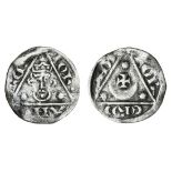 Ireland, John (1199-1216), Halfpenny, Dublin, Roberd, 0.66g, crowned bust in triangle, rev. rob...