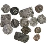 India, Miscellaneous, ancient coins (12), including punchmarked AR units (3), cast AE units (3)...