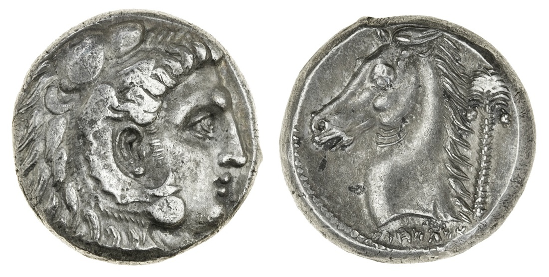 Siculo-Punic issues (c. 320-280 BC), AR Tetradrachm, 16.59g, Herakles right, wearing lion headd...