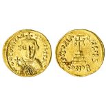 Constans II (641-668), AV Solidus, 4.36g, Constantinople, officina s, crowned facing bust, wear...