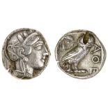 Attica, Athens (c. 420-404 BC), AR Tetradrachm, 17.12g, helmeted head of Athena right, rev. aoe...