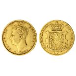 George IV (1820-30), Sovereign, 1829, bare head left, rev. crowned garnished shield (Marsh 14;...