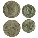 Nero (54-68), Rome (2), Æ Sestertius, 20.06g, c. 67, laureate head right, rev. Roma seated left...