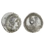 C. Cassius Longinus (43-42 BC), AR Denarius, 3.81g, military mint - Smyrna (?), 42 BC, diademed...