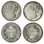 India, East India Company, Victoria (1837-1901), Half-Rupees (2), 1840, divided legend, Calcutt...