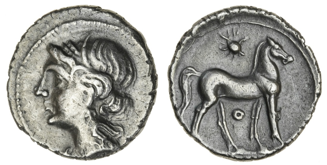 Bruttium, Second Punic War, mint under Carthaginian control (c. 215-205 BC), AR Half-Shekel, 3....