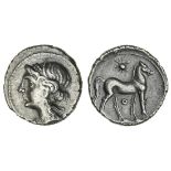 Bruttium, Second Punic War, mint under Carthaginian control (c. 215-205 BC), AR Half-Shekel, 3....