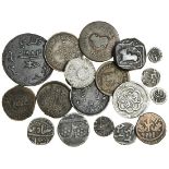 India, States, miscellanous coins in silver (9) and copper (9), from Baroda (1), Cochin (2), Ch...