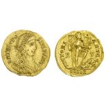 Theodosius II (402-450), AV Solidus, 4.47g, Ravenna, c. AD 420-423, diademed and draped bust ri...