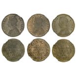 British India, Victoria (1837-1901), AE Quarter-Annas (3), 1874, Calcutta, 1882, 1884, both Bom...