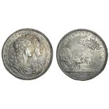 William III and Mary II, Double Coronation, 1689, in silver, by J. Roettier, conjoined and drap...